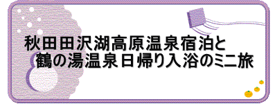 秋田田沢湖高原温泉宿泊と 　鶴の湯温泉日帰り入浴のミニ旅